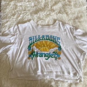 Billabong Wrangler white crop top, with a sun and flowers graphic design